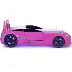 Дитяче ліжко машина GTR Pink 190х90 см з підсвіткою, музикою, шкіряний салон, пультом